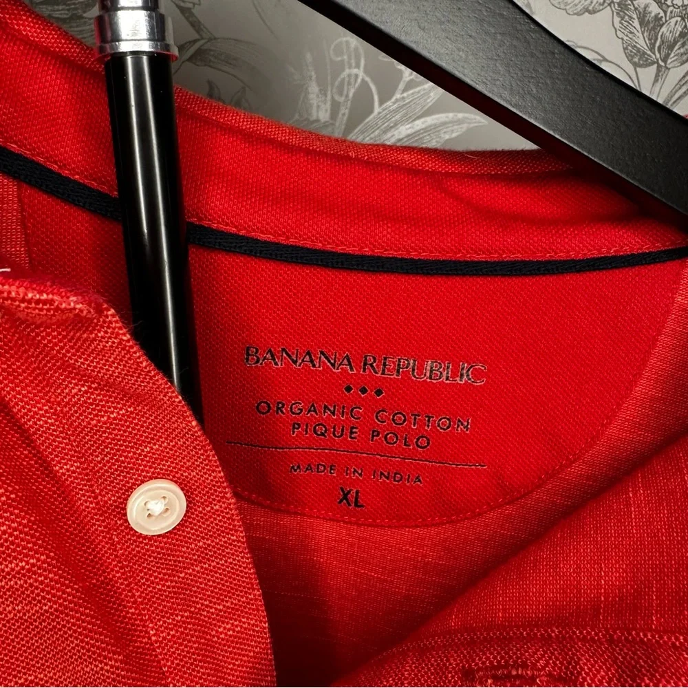 Banana Republic Organic Cotton Pique Polo Shirt Red Heather Short Sleeve Mens XL